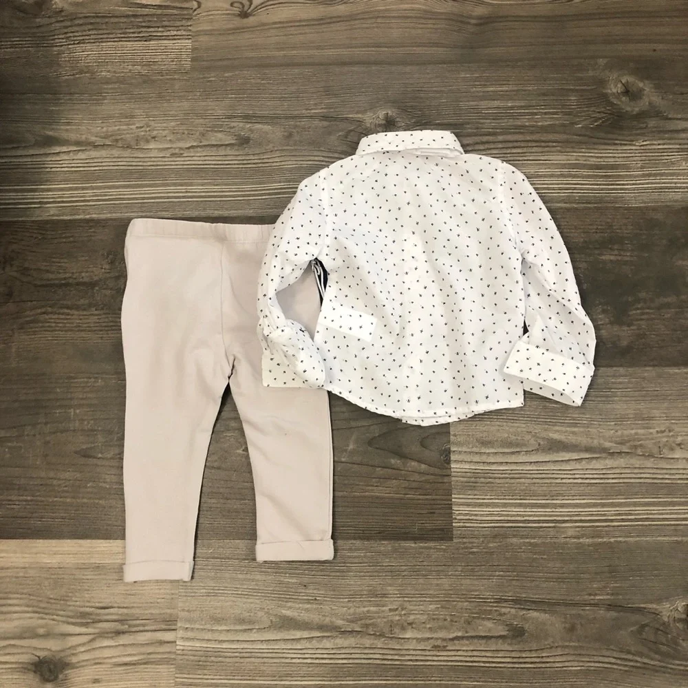 Disney Hawaii Polka Dot Shirt and Beige Pants Set 9-12 m